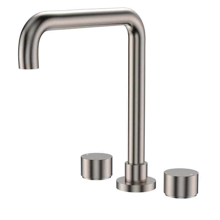 fienza Kaya Squareline Hob Set Round Taps Brushed Nickel