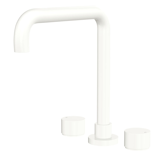 fienza Kaya Squareline Hob Set Round Taps Matte White