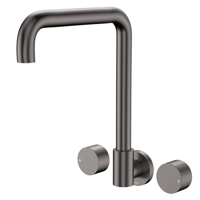 fienza Kaya Squareline Wall Set Round Taps Gun Metal