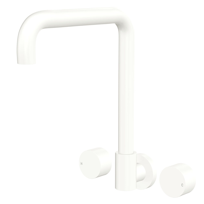 fienza Kaya Squareline Wall Set Round Taps Matte White