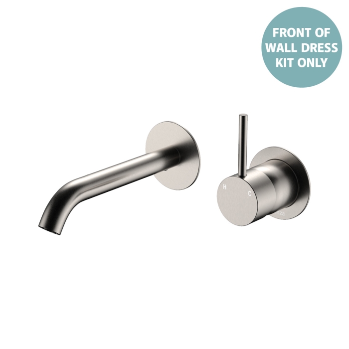 fienza Kaya Up Basin/Bath Wall Mixer Dress Kit Round Plates 160mm Outlet Brushed Nickel