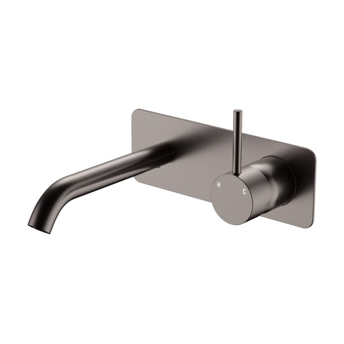 fienza Kaya Up Basin/Bath Wall Mixer Set Rectangular Plate 160mm Outlet Gun Metal