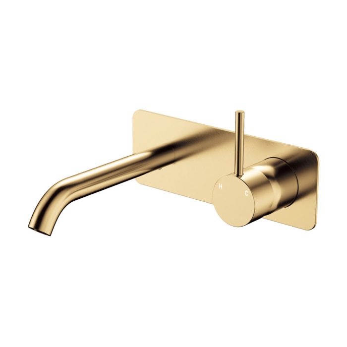 fienza Kaya Up Basin/Bath Wall Mixer Set Rectangular Plate 160mm Outlet Urban Brass