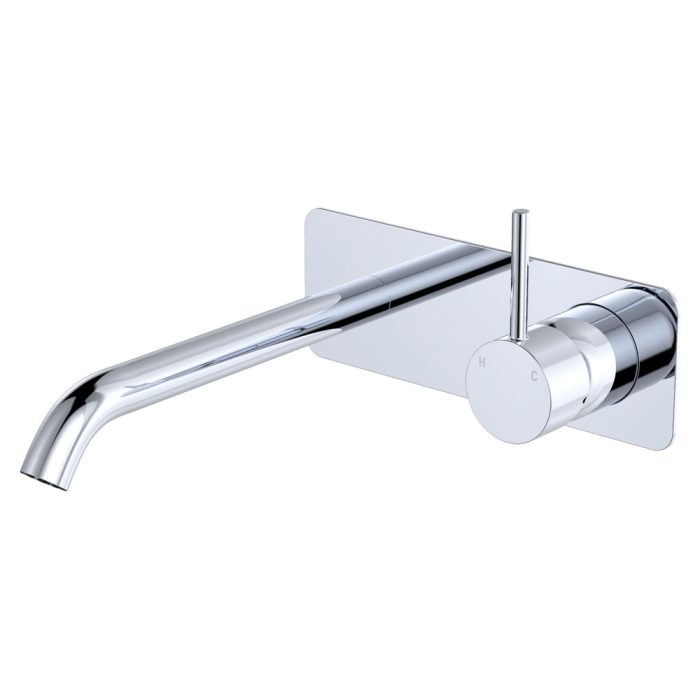 fienza Kaya Up Basin/Bath Wall Mixer Set Rectangular Plate 200mm Outlet Chrome