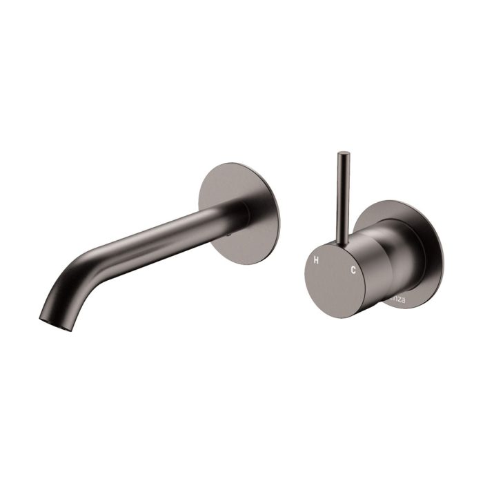 fienza Kaya Up Basin/Bath Wall Mixer Set Round Plates 160mm Outlet Gun Metal