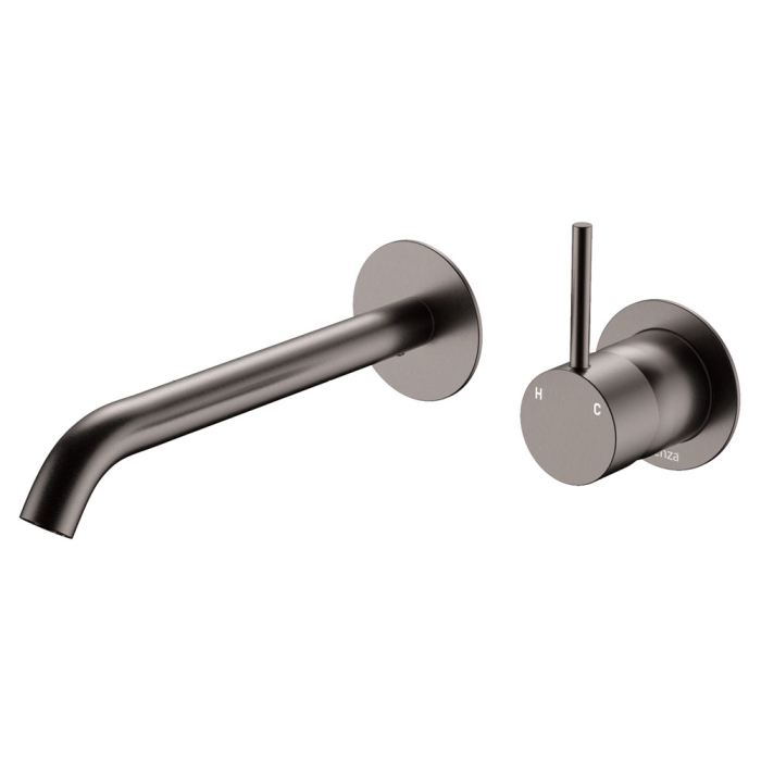 fienza Kaya Up Basin/Bath Wall Mixer Set Round Plates 200mm Outlet Gun Metal