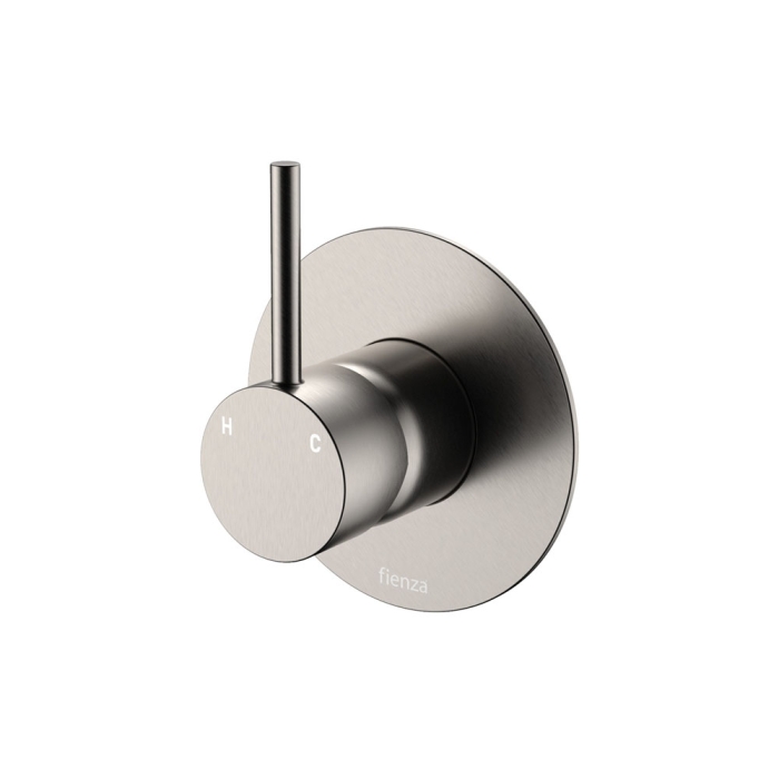 fienza Kaya Up Wall Mixer Large Round Plate Brushed Nickel