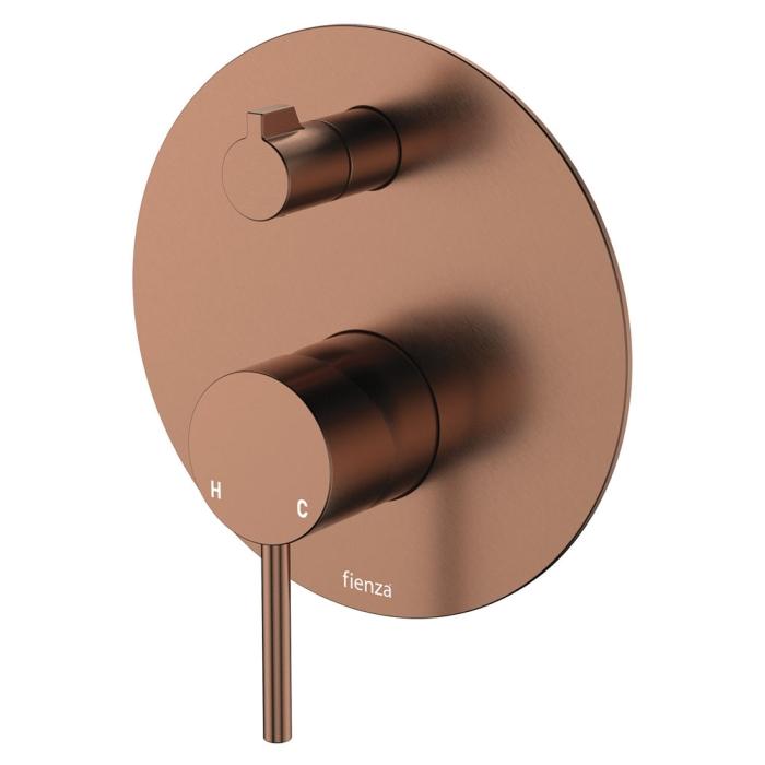 fienza Kaya Wall Diverter Mixer Large Round Plate Brushed Copper