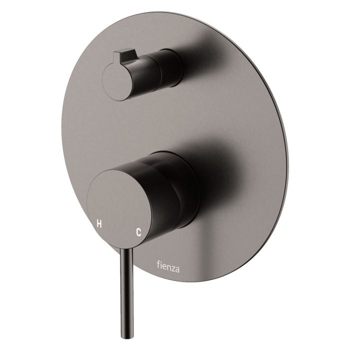 fienza Kaya Wall Diverter Mixer Large Round Plate Gun Metal