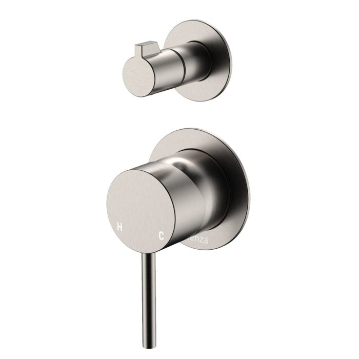 fienza Kaya Wall Diverter Mixer Small Round Plates Brushed Nickel