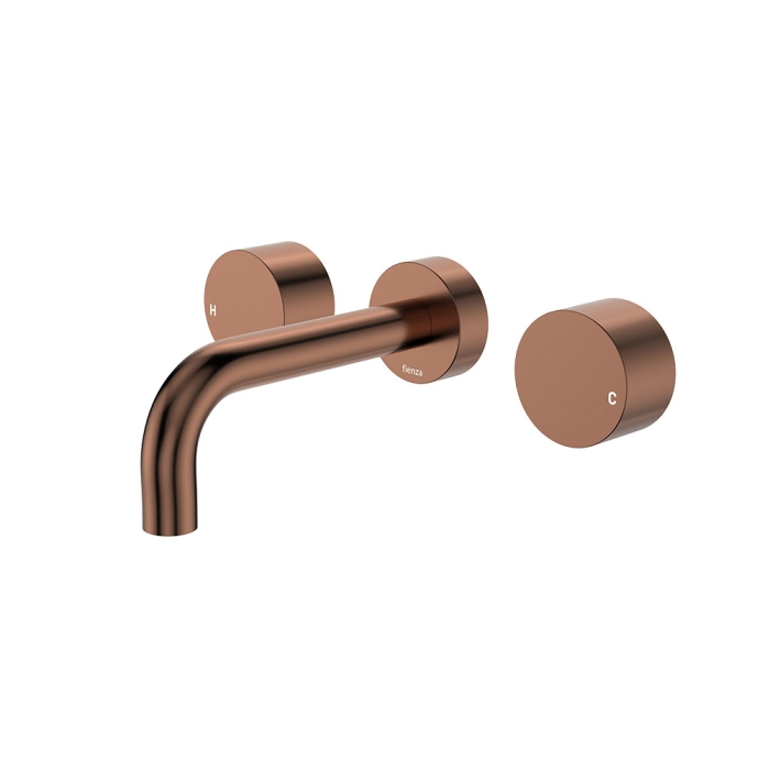 fienza Kaya Wall Set Round Taps 130mm Outlet Brushed Copper