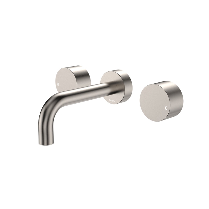 fienza Kaya Wall Set Round Taps 130mm Outlet Brushed Nickel