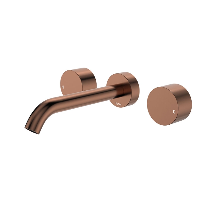 fienza Kaya Wall Set Round Taps 180mm Outlet Brushed Copper