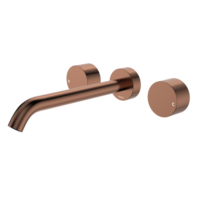 fienza Kaya Wall Set Round Taps 220mm Outlet Brushed Copper
