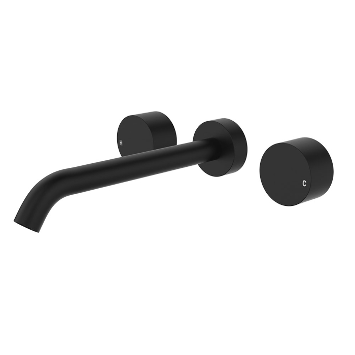fienza Kaya Wall Set Round Taps 220mm Outlet Matte Black