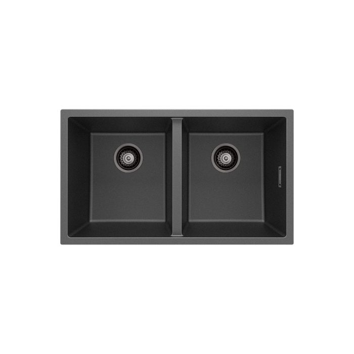 fienza Kuro Granite 34L/34L Double Bowl Kitchen Sink Matte Black