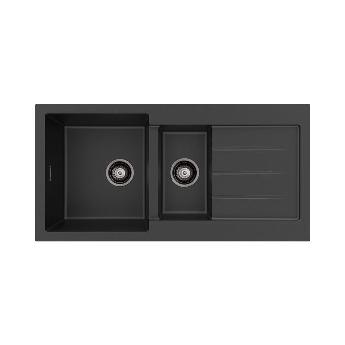 fienza Kuro Granite32L/14L Double Kitchen Sink with Drainer Matte Black