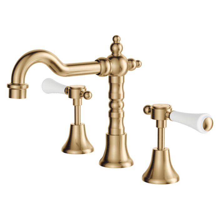 fienza Lillian Lever Basin Set Urban Brass with Ceramic White Handle