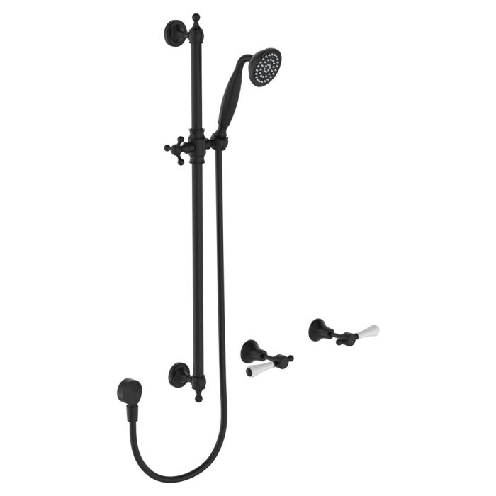 fienza Lillian Lever Rail Shower Set Matte Black with Ceramic White Handle