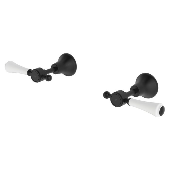 fienza Lillian Lever Wall Top Assemblies Matte Black with Ceramic White Handle