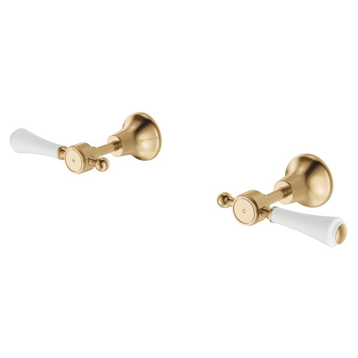 fienza Lillian Lever Wall Top Assemblies Urban Brass with Ceramic White Handle