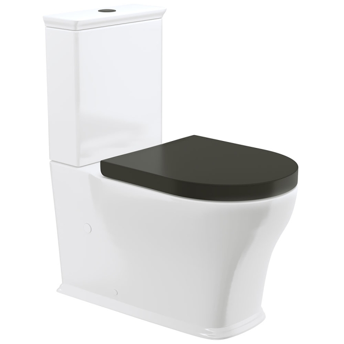 fienza Lillian Tornado Flush Back-to-Wall Toilet Suite Gloss White with Black Seat