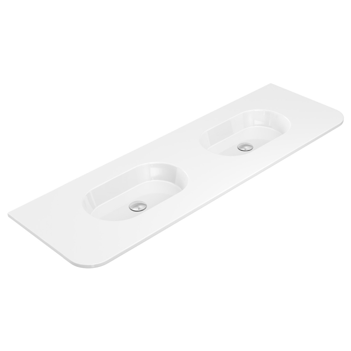 fienza Lola Gloss Full Depth Curved Ceramic Basin Top Double Bowl 1500mm NTH