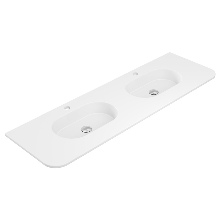 fienza Lola Matte Full Depth Curved Ceramic Basin Top Double Bowl 1500mm 1TH