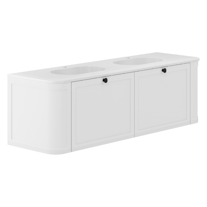 Fienza Lola Matte Mila Curved Satin White 1500 Wall-Hung Vanity 1TH
