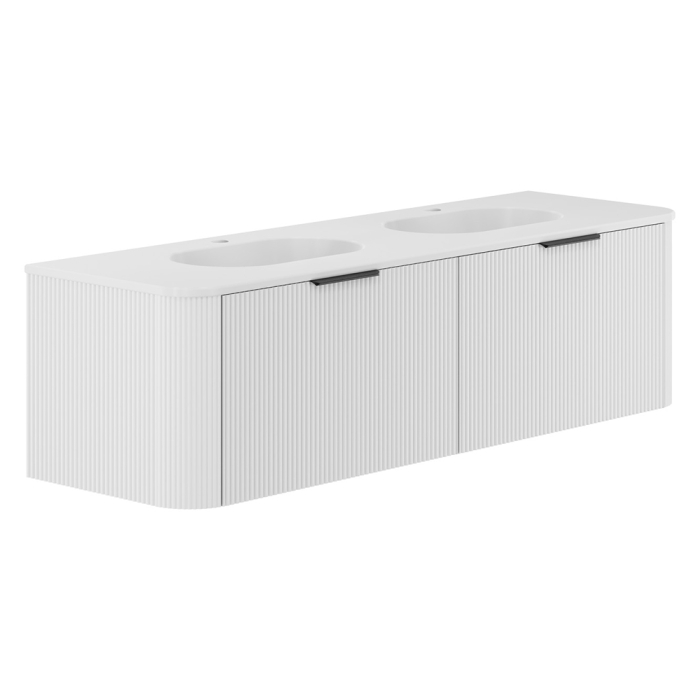 fienza Lola Matte Minka Curved Satin White 1500 Wall-Hung Vanity 1TH