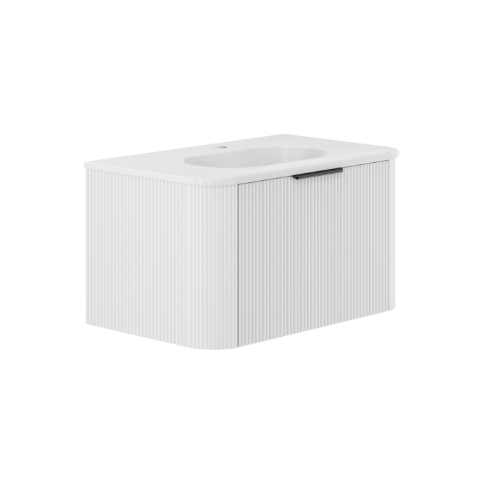 fienza Lola Matte Minka Curved Satin White 750 Wall-Hung Vanity 1TH