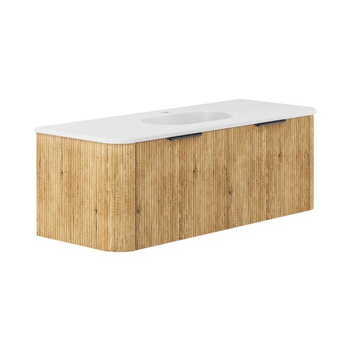 fienza Lola Matte Minka Curved Scandi Oak 1200 Wall-Hung Vanity 1TH