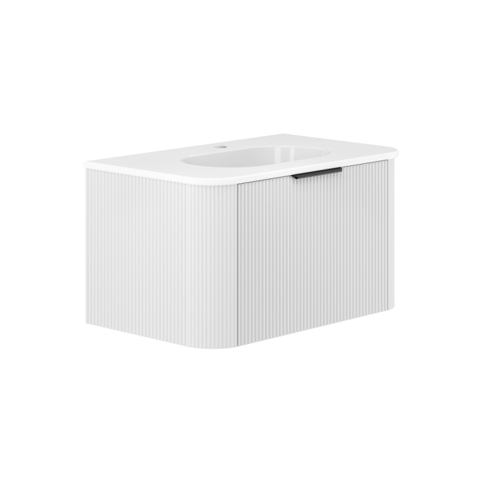 fienza Lola Minka Curved Satin White 750 Wall-Hung Vanity 1TH