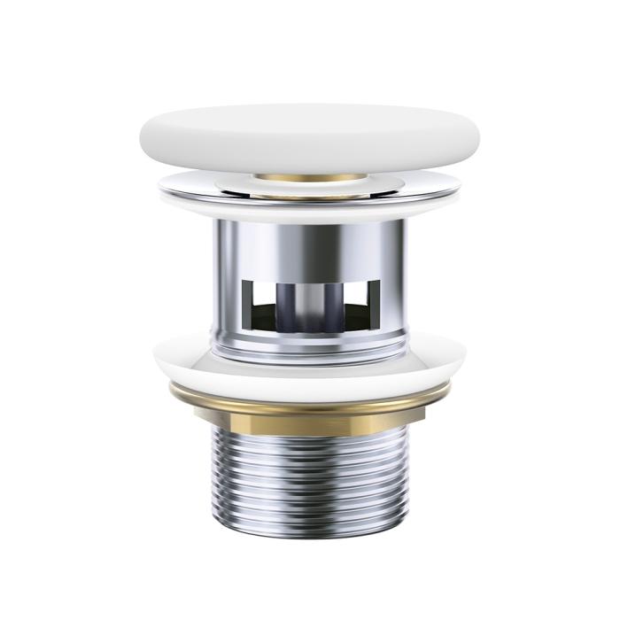 fienza Pop-Up 32mm Overflow Basin Waste Matte White Flat Ceramic Cap