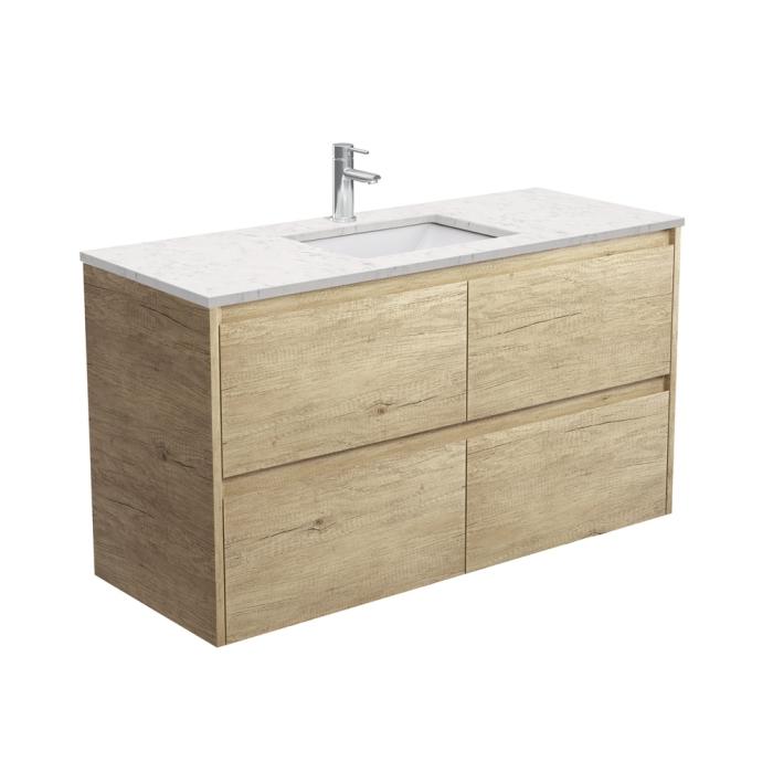 fienza Sarah Bianco Marble Undermount 1200 Amato Scandi Oak Wall-Hung Vanity