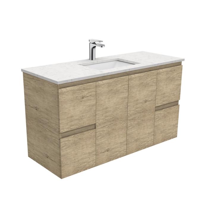 fienza Sarah Bianco Marble Undermount 1200 Edge Scandi Oak Wall-Hung Vanity