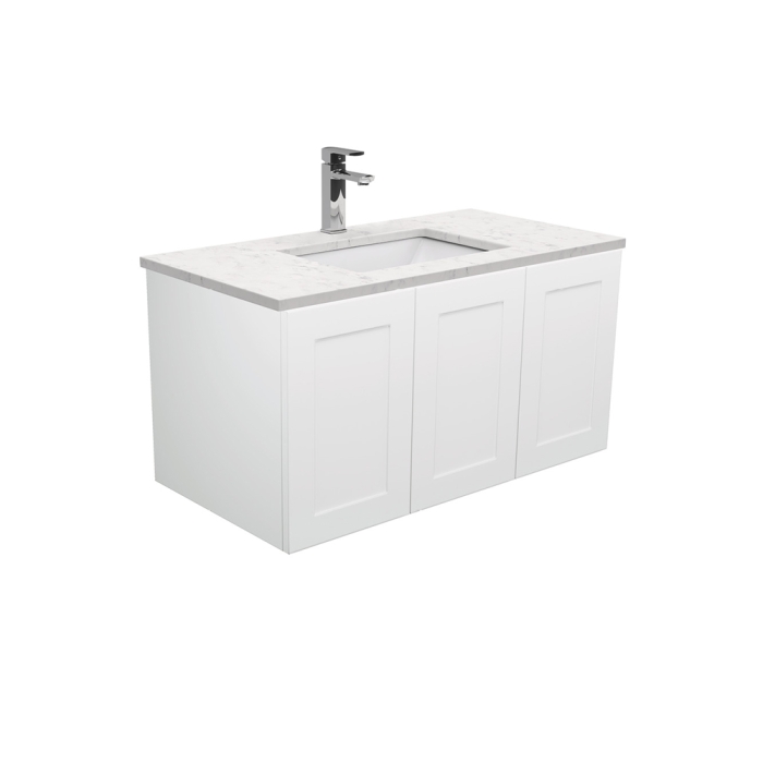 fienza Sarah Bianco Marble Undermount 900 Mila Wall-Hung Vanity Left Drawers