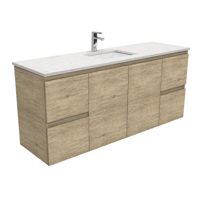 Fienza Sarah Bianco Marble Undermount Single Bowl 1500 Edge Scandi Oak Wall-Hung Vanity