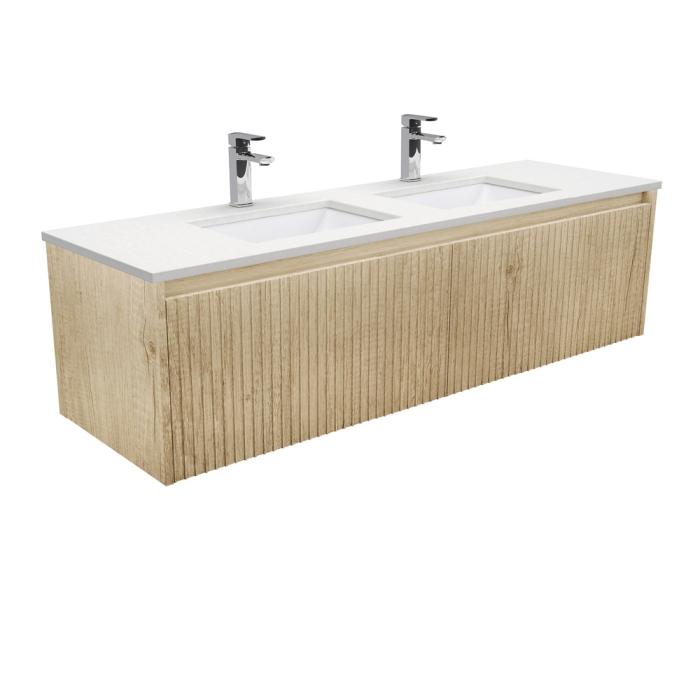fienza Sarah Crystal Pure Undermount Double Bowl 1500 Alina Scandi Oak Wall-Hung Vanity