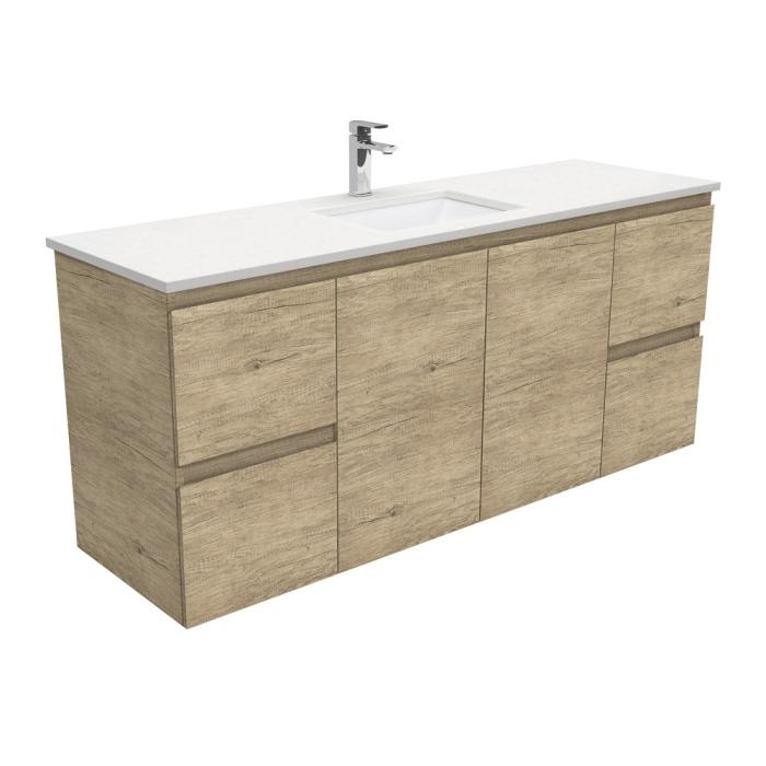 fienza Sarah Crystal Pure Undermount Single Bowl 1500 Edge Scandi Oak Wall-Hung Vanity