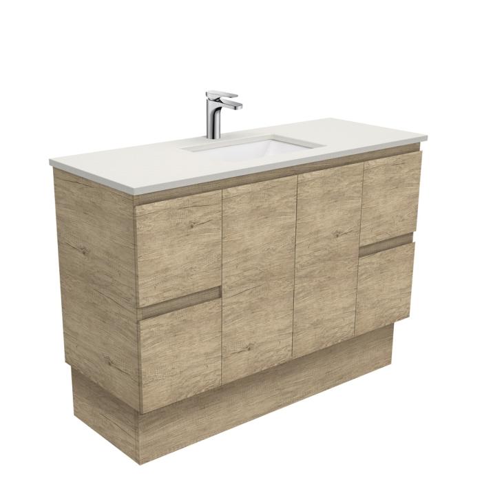 fienza Sarah Roman Sand Undermount 1200 Edge Scandi Oak Vanity on Kick