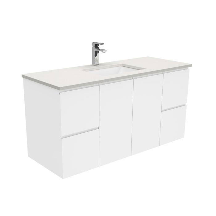 Fienza Sarah Roman Sand Undermount 1200 Fingerpull Gloss White Wall-Hung Vanity