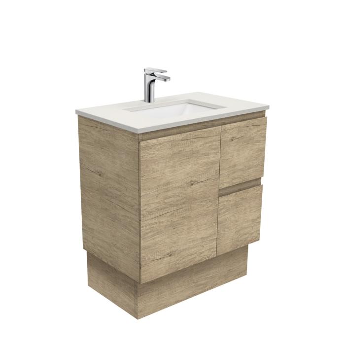 fienza Sarah Roman Sand Undermount 750 Edge Scandi Oak Vanity on Kick Right Drawers