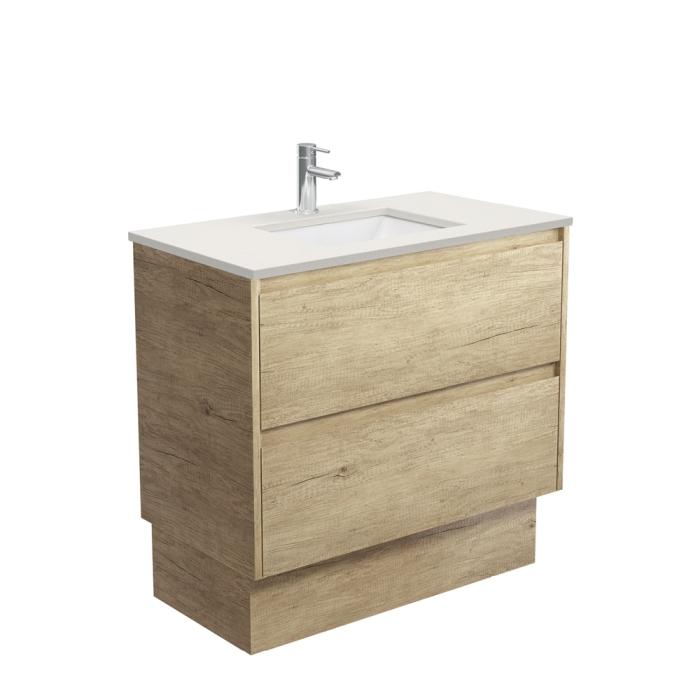 fienza Sarah Roman Sand Undermount 900 Amato Scandi Oak Vanity on Kick