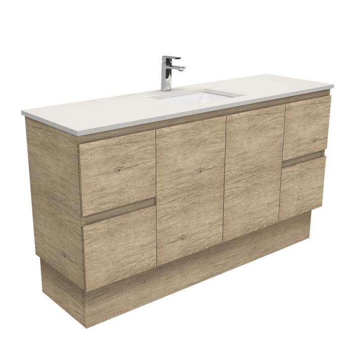 fienza Sarah Roman Sand Undermount Single Bowl 1500 Edge Scandi Oak Vanity on Kick