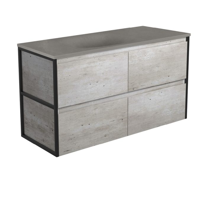 fienza Satori Amato 1200 Industrial Wall-Hung Vanity Matte Black Frames
