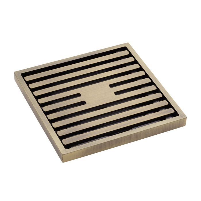 fienza Square Slim Grate Floor Waste 88mm Outlet Antique Brass