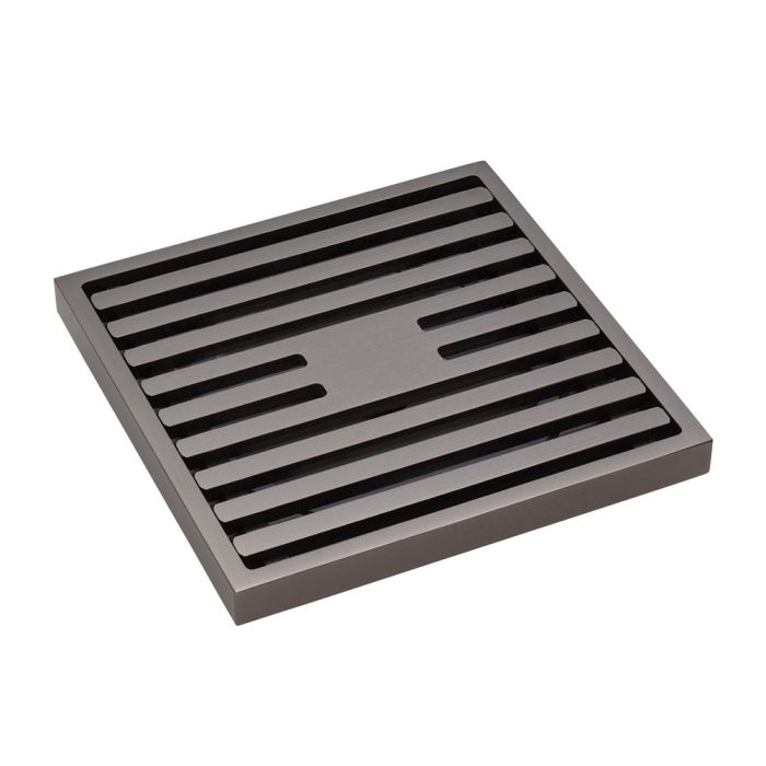 fienza Square Slim Grate Floor Waste 88mm Outlet Gun Metal