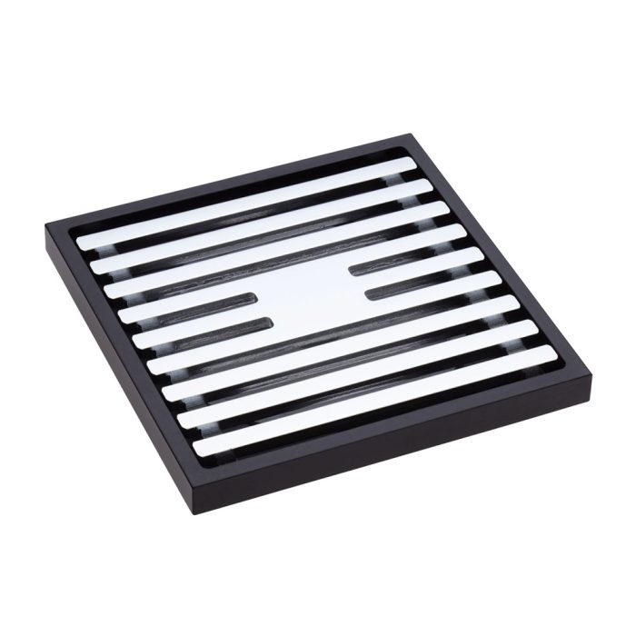 fienza Square Slim Grate Floor Waste 88mm Outlet Matte Black & Chrome