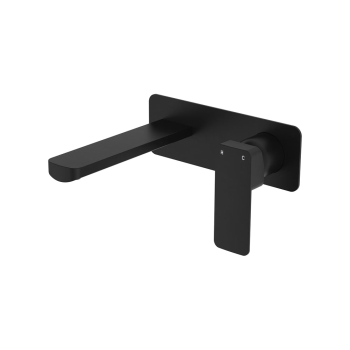 fienza Tono Basin/Bath Wall Mixer Set Rectangular Plate 160mm Outlet Matte Black